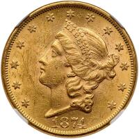 1874 $20 Liberty NGC AU58