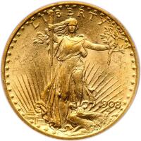 1908 $20 St. Gaudens. No Motto