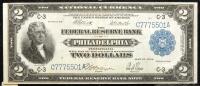 1918, $2 Federal Reserve Bank Note. Philadelphia