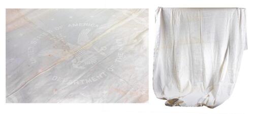 Rare Artifact from the U.S.S. Arizona Salvaged After Bombing 9 x 5.7' Linen Damask Tablecloth, Great Seal of the Navy Pattern