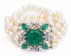 Gatsby Era, Emerald, Diamond and Pearl Bracelet in 14k White Gold. Breathtaking