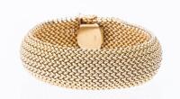 Stylish, Tailored, Ladies 14K Yellow Gold Mesh Bracelet Perfect for Business to Evening Wear.