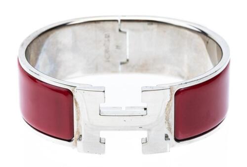 Herm&Atilde;&uml;s "Clic H" Dark Red Enamel Bangle Bracelet, New, Unworn Still With Protective Acetate