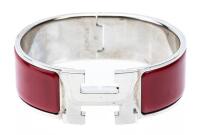 Herm&Atilde;&uml;s "Clic H" Dark Red Enamel Bangle Bracelet, New, Unworn Still With Protective Acetate