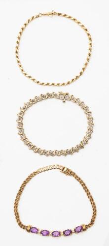 Three Ladies Yellow Gold Bracelets, Two in 14K Yellow Gold, One 10K