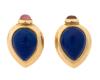 Striking Pair of 14K Yellow Gold, Lapis and Pink Sapphire Earrings