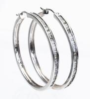 Ladies 14K White Gold and Diamond Hoop Earrings with Half of Each Hoop Having Channel Set Baguette Diamonds