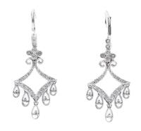 Ladies Victorian Revival Latch Back Earrings in 14K White Gold and Tiny Accent Diamonds. Easy Elegance