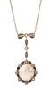 Unusual Antique Pendant Necklace with in 14K Yellow Gold and Sterling Silver Centered with a Lustrous Abalone Mabe Pearl and Dia