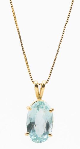 Ladies Aquamarine Pendant in 14K Yellow Gold with 14K Yellow Gold Chain