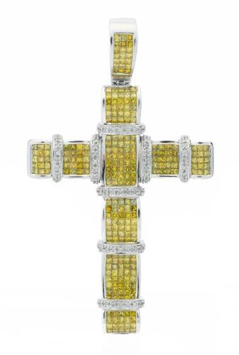 Men's Or Ladies 14K White Gold and Yellow Diamond Cross, Mint New.