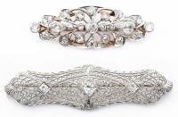 Two Antique 14K White Gold Art Deco Pins One with 12 Diamonds in Either Old European Cut or Rose Cut Diamonds.