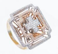 Strikingly Contemporary Ladies 14K White and Rose Gold Greek Cross Ring, Beautifully Designed with Accent Diamonds