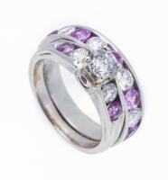 Ladies Very Unusual Bridal Set in 14K White Gold with Channel Set Diamonds and Pink Sapphires
