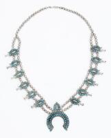 Lovely Petite Point Squash Blossom Necklace by Felix and Mary Ann Chavez in Lovely Sky Blue Turquoise