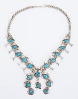 Gleaming (Smaller Sized) Squash Blossom Necklace of Fine Quality and Beautiful Turquoise