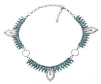 Contemporary Sterling Silver Necklace with Traditional Zuni Petite Point Turquoise