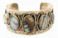 WITHDRAWN - Unusual Sterling Silver Cuff from Taxcon, Mexico Featuring Five Ovals of Abolone For a Distinct and Appealing Look