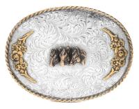 Large Hand Tooled Sterling Silver and Brass Belt Buckle of Considerable Size and Weight Made by Diablo