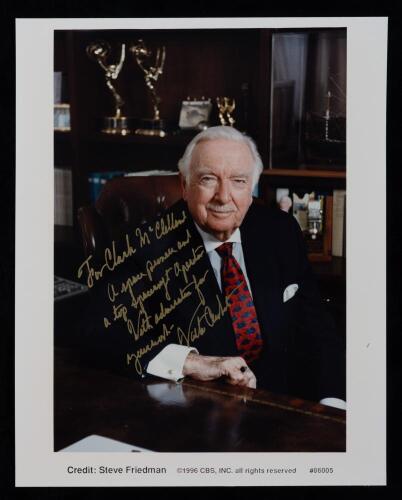 Walter Cronkite: Lengthy and Heartfelt Inscription to Clark McClelland in Gold Pen on Official Portrait from CBS, Photo: Steve F