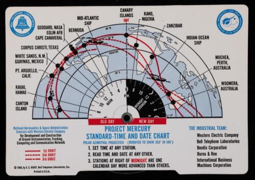Rare, Mint, Project Mercury Standard-Time and Date Pocket Chart Made by S.C Hight of Bell Telephone Laboratories, Inc. 1960
