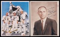 Apollo 12: Inscribed and Signed Space Suit Group Portrait Standing in Front of Lunar Module + Individual Signed Alan Bean Portra
