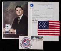 Apollo 15: Flown Flag to the Moon with Original Letter of Confirmation by Jim Irwin on NASA Letterhead with Inscribed/Signed Pho