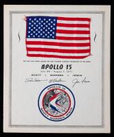 Apollo 15: Flown Flag with the Standard Presentation Certificate Printed on Card Stock. One of Three Carried by Jim Irwin for Cl