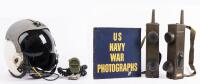 Post WWII US Navy Gentex HGU Jet Fighter Helmet, Single Visor, Headphones, Speaker Mic, Chin Strap Owned by Clark McClelland