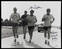 STS-1, Astronauts John Young and Bob Crippen Jogging with then Vice-President George H. W. Bush. All Three Signing Boldly. JSA A