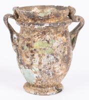 Twin Handle Polychrome Encrusted, Free-Standing Jar