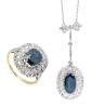 Ladies Lab Sapphire and Diamond Ensemble Including a Diamond Drop Pendant on Chain and Matching Ring - 2