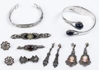 Medley of Sterling Silver Pieces including Bracelet, Cuff, Three Pair of Earrings and Three Lovely Pins