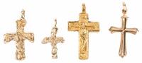 Four (4) 14K Yellow Gold Crosses, Each Unique, 1 to 1.25" in Length