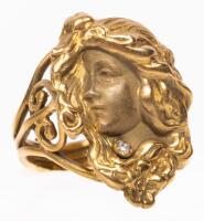 Ladies 14K Yellow Gold, Custom Made, Art Nouveau Styled Ring with Accent Diamond.