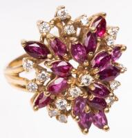 Ladies Diamond and Ruby Ring Having Wonderful Sparkle and a Free Form Foliate Design in 14K Yellow Gold