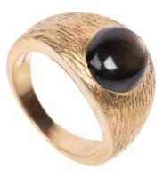Men's Handsome, Natural Black Star Sapphire Cabochon of Fine Quality Set in a Heavy 14K Yellow Gold Ring.