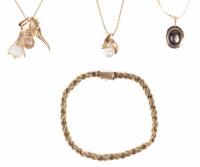 Ladies 14K Yellow Gold Italian Bracelet and Three (3) 14K Yellow Gold Chains with 14K Yellow Gold Pendants