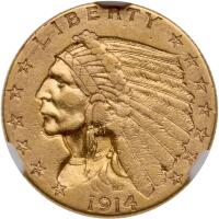 1914-D $2.50 Indian NGC AU53