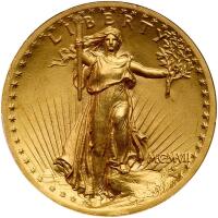 1907 $20 St. Gaudens. High Relief, Wire Rim PCGS MS64
