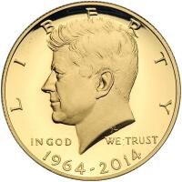 2014-W. 50th Anniversary Kennedy Half Dollar Gold Proof Coin 3/4 ozt .9999 Fine