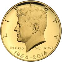 2014-W. 50th Anniversary Kennedy Half Dollar Gold Proof Coin 3/4 ozt .9999 Fine