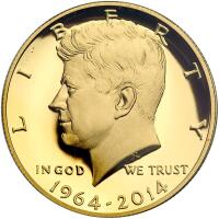 2014-W. 50th Anniversary Kennedy Half Dollar Gold Proof Coin 3/4 ozt .9999 Fine
