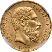 Belgium. 20 Francs, 1877