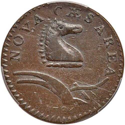 1786 New Jersey. Narrow shield, curved plow beam PCGS VF35 BN