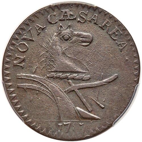 1787. New Jersey Copper. Double Coulter, M-Shaped Ears. Maris 6-D PCGS EF45