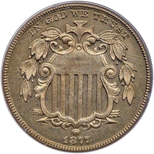 1877 Shield 5C PCGS Proof 65
