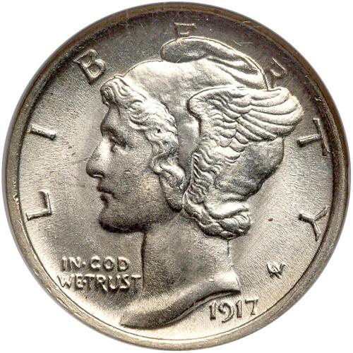 1917 Mercury 10C NGC MS64