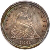 1890 Liberty Seated Quarter Dollar PCGS MS67