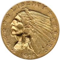 1929 $2.50 Indian MS60 plus